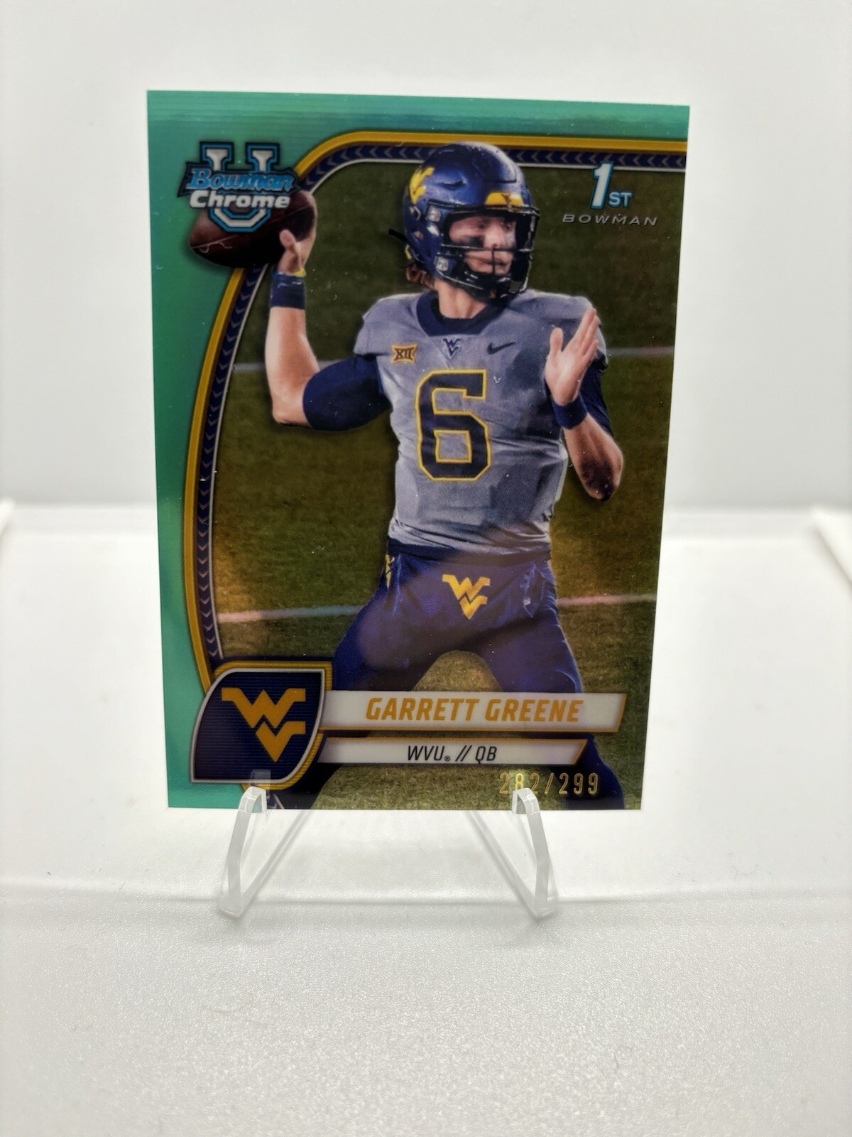 2024 Bowman Chrome University Garrett Greene 1st Aqua  /299 WVU