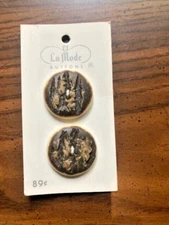 Two(2) Vintage 1" Faux-Horn LaMode 2-Hole Flat Buttons From Belgium Washable NEW