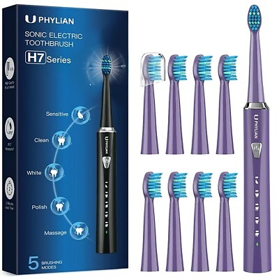 Sonic Electric Toothbrush for Adults-Rechargeable with 8 Brush Heads