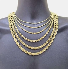Real 14K Yellow Solid Gold Rope Chain 2-8mm Necklace 18-30'' Inches Lobster 14kt