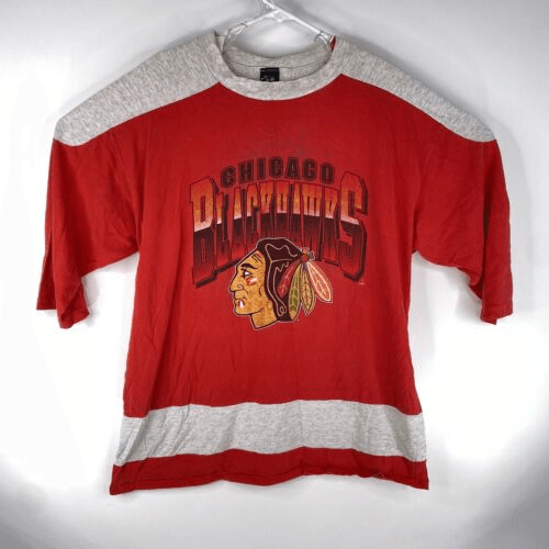 Camicia hockey rossa vintage anni 90 prima fila di Salem Chicago Blackhawks adulto taglia XL