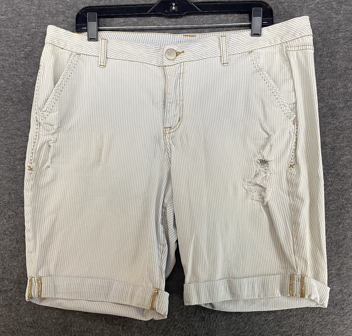 Lane Bryant Denim Railroad Ripped Bermuda Shorts Light Blue