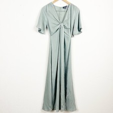 Lulus Here To Stun Sage Green Satin Twist Front Maxi Dress Size XS