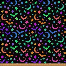 Cosmic Creations: Spooky Galaxy Fabric - Cartoon Bat Design