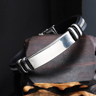 König Design Bracciale In Vera Pelle Uomo Intrecciato, Nero/Grigio, Larghezza 4 Mm, Lunghezza Regolabile 17-100 Cm, Chiusura A Leva In Acciaio Inox - 2