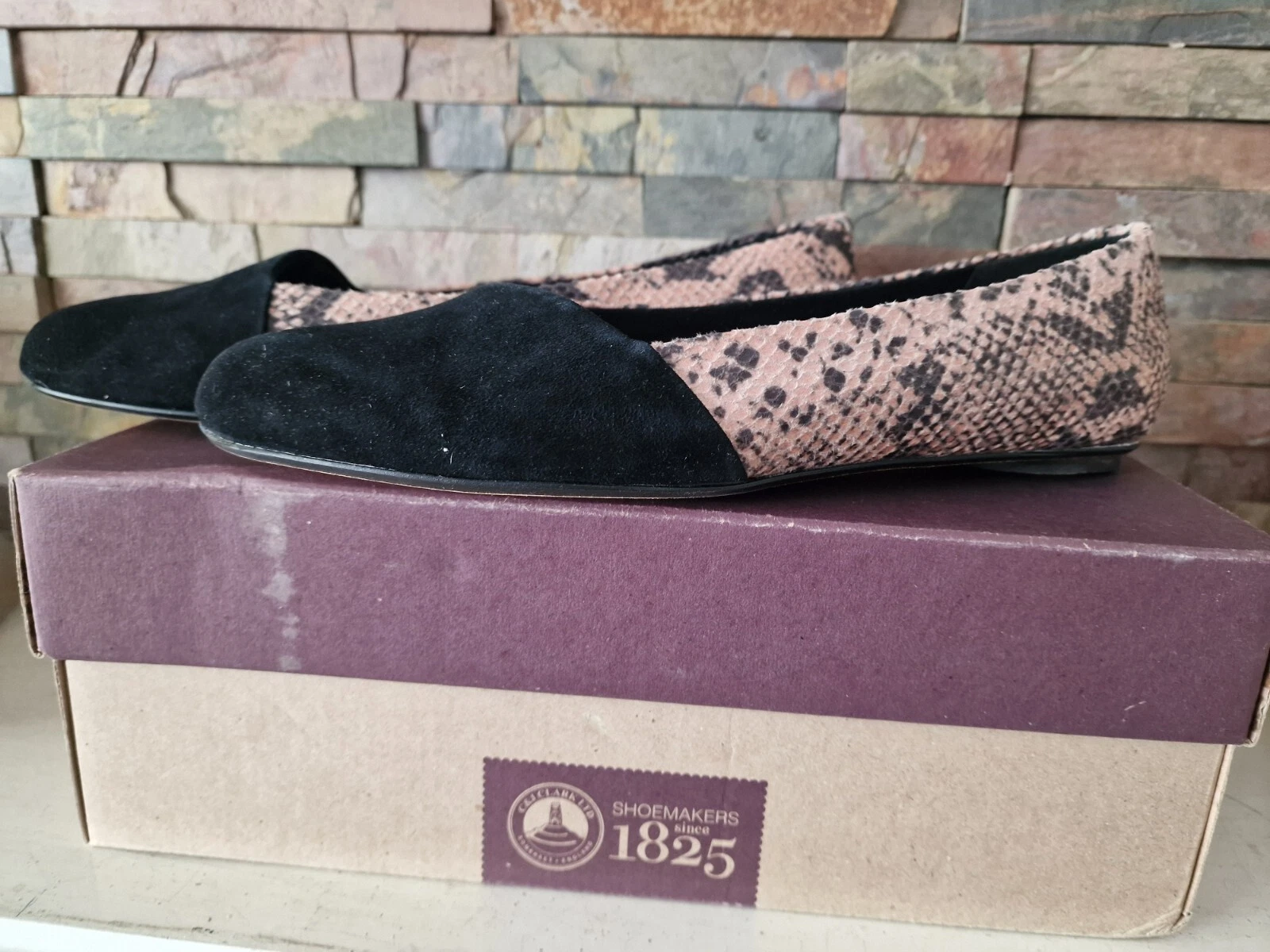 Clarks Advent Sparkle Ballerine slip on serpente taglia 5 5 UK ottime condizioni.