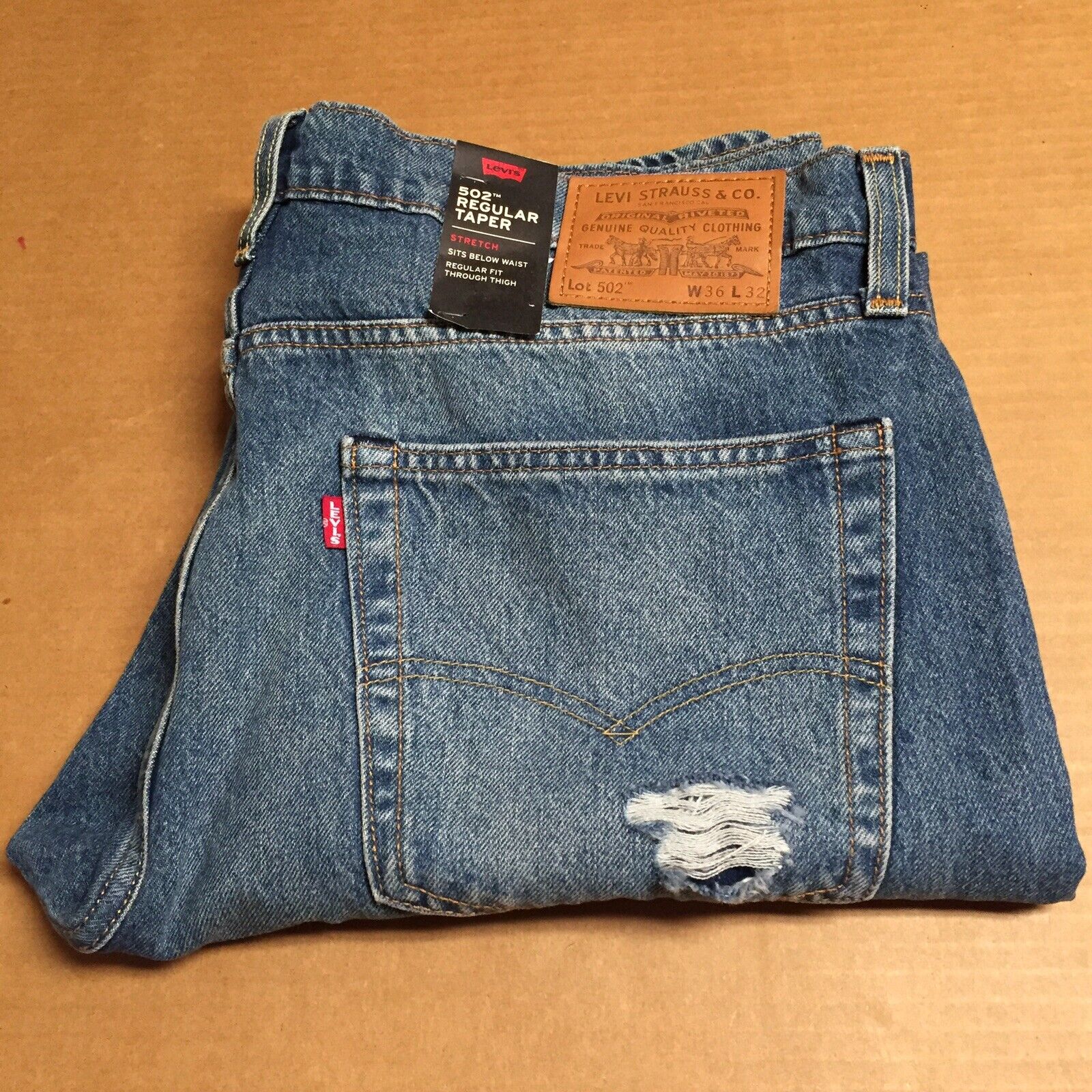 502 Big Taper Fit Distressed/destroyed Blue Jeans Size 36x32 for sale online | eBay