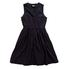 J by J Crew Black Sleeveless Button Front Eyelet Fit & Flare Dress FLAW Size 2