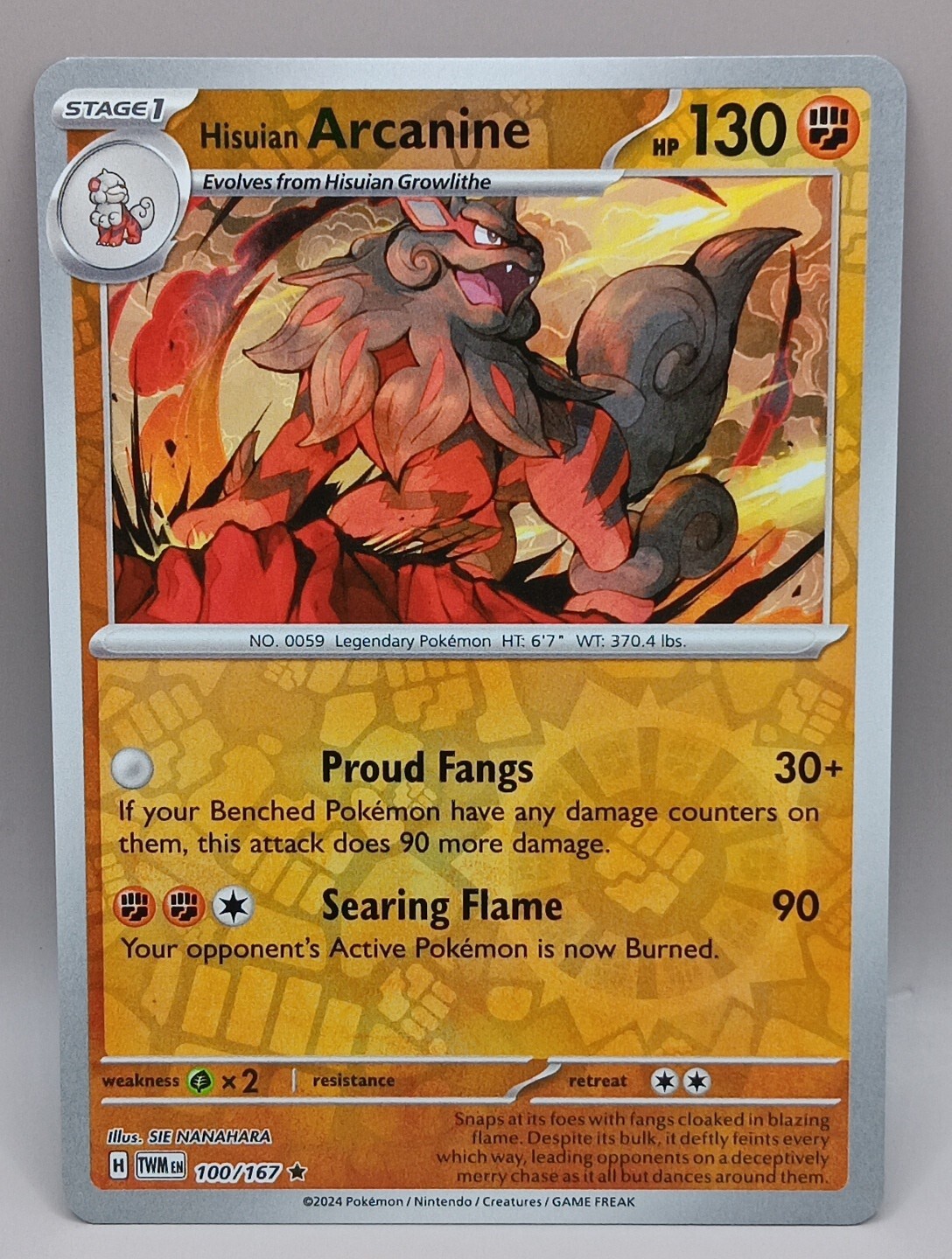 Pokemon Twilight Masquerade 100/167 Hisuian Arcanine Reverse Holo