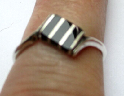 Bague Vintage En Argent Avec émail Noir - Taille 57, état Parfait, Bijou Unique