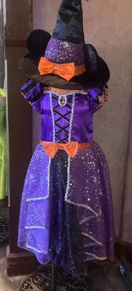 Disney Store Girls Sparkly Minnie Witch Costume & Hat Purple Dress Size 9/10 ec - Image 4 of 4