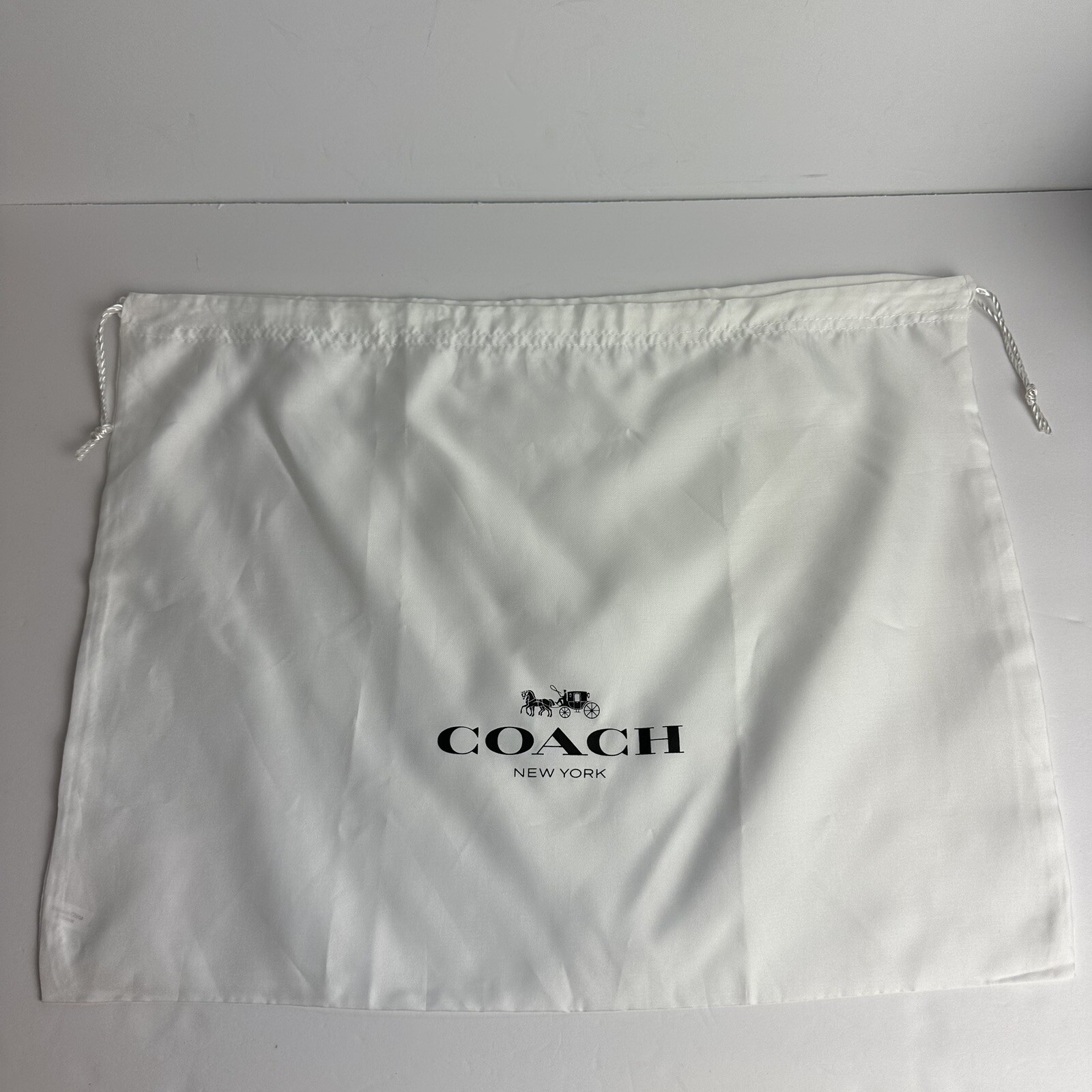 Coach Dust Bag Cover Drawstring Pouch White Textile Fabric Black Logo 19" x 15"