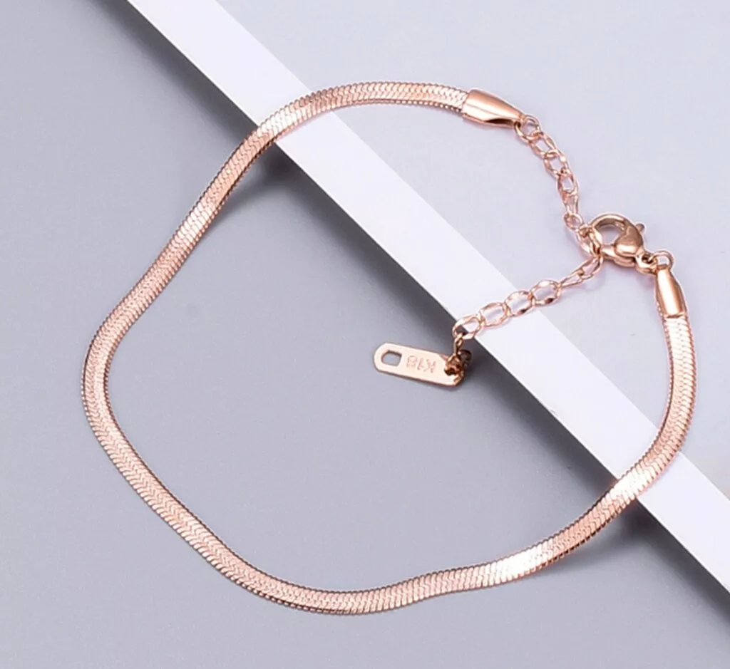 Women Titanium Stainless Steel Rose Gold Herringbone Chain