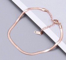 Women Titanium Stainless Steel Rose Gold Herringbone Chain Bracelet 5.8-7.8"