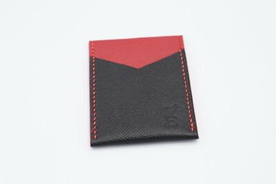 Leather Card Wallet Handmade, Black/Red Minimalist Wallet, Credit Card Case