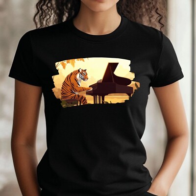 T-Shirt Frauen Tiger spielt Klavier Motiv Baumwolle Größe XS bis 3XL