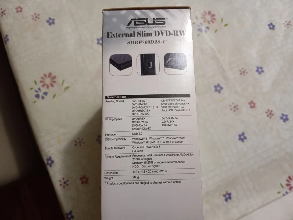 Unidad de DVD-RW externa delgada Asus SDRW-08D2S-U nueva/compatible con Windows/Mac/negra Foto 3 de 4