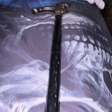 Black Metal Walking Cane with Silver Tone Dragon Handle, Rubber Tip, Victorian