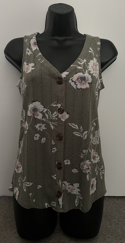 Maurices Green Floral print Racerback-style Tank with Faux button-down front