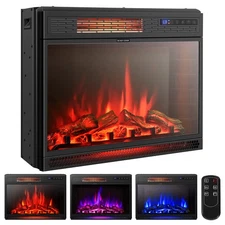 Electric 25" Fireplace Freestanding & Recessed Heater Log Flame Remote 1350W