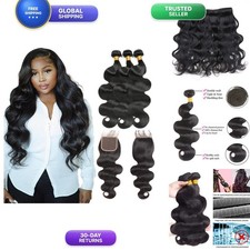 Mrladgo 3 Bundles Body Wave Brazilian Virgin Human Hair 4X4 Lace Closure