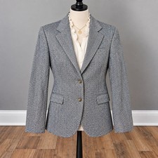 Blue Herringbone Blazer Jacket Tailored Academic Officecore Womens Medium