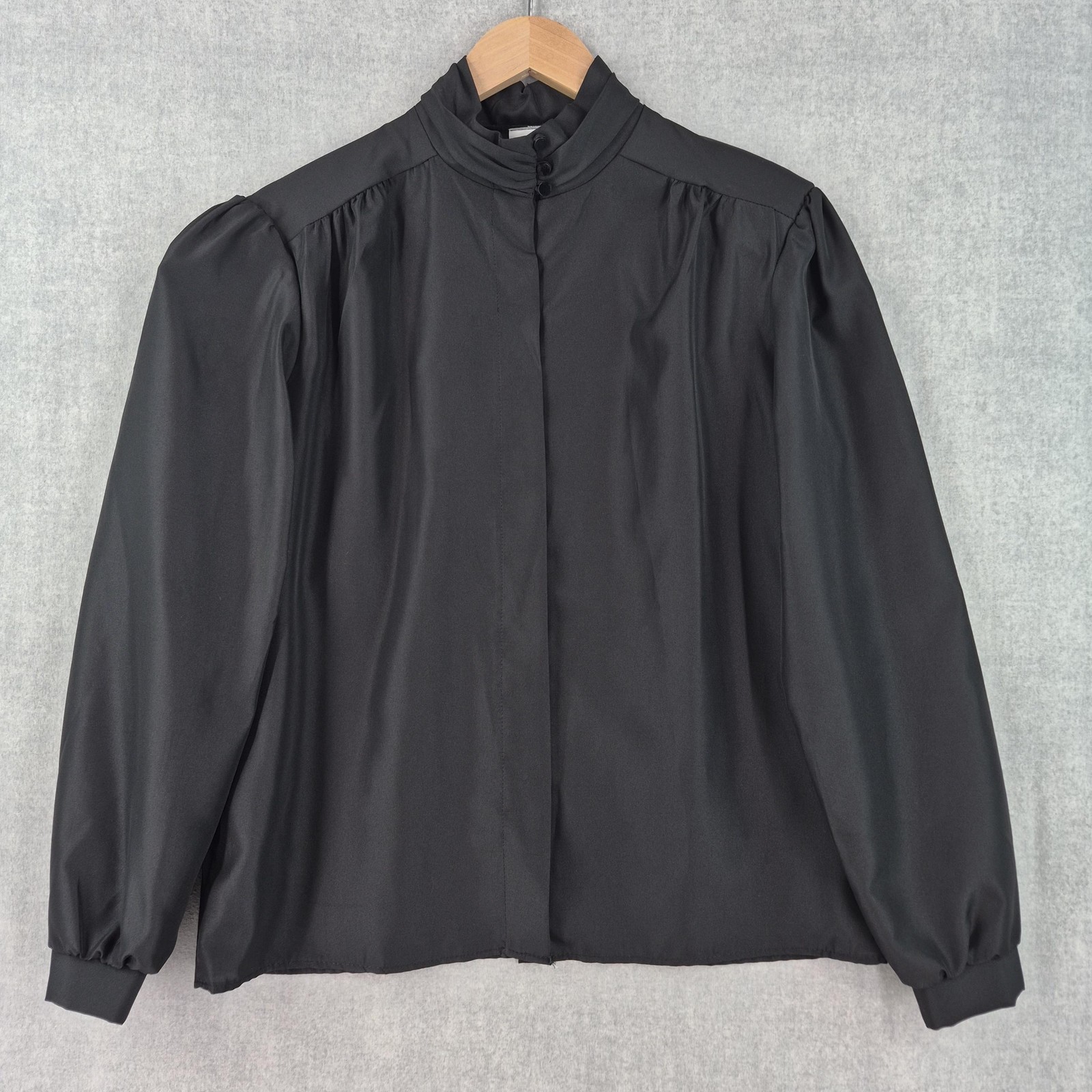 Vtg Charlotte G Satin Blouse 16 Black Button Up Victorian Minimalist Whimsigoth