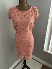 Women’s Crochet Floral Pattern Backless, Peach, Cap Sleeve Lined Dress Sz 9/10