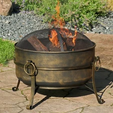 24 in Cauldron Steel Fire Pit with Spark Screen, Poker, and Grate by Sunnydaze