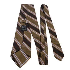 Ike Behar 7-Fold Mens Tie Necktie Designer Luxury Brown Blue Stripe Cotton Silk
