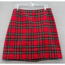 VTG Eddie Bauer Skirt Womens Red Plaid Wool Blend Mini Sz L A-Line Lined Tartan