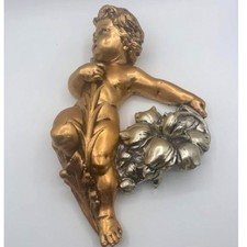 Cherub Jo Mead Style architectural Wall Sculpture Angel Gold Silver 