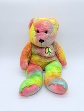 TY Beanie Buddies Peace Plush 1999 Teddy Bear Stuffed Animal Toy 14" Tie-Dye