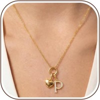 Gold Herz Kette Mit Buchstaben A-Z 18K Vergoldet Edelstahl Zirkonia Damen