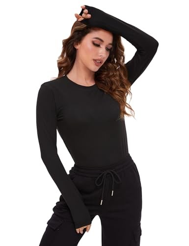 4 Pack Women’s Long Sleeve Basic Shirts Crew Neck Slim Fitted Medium 4 Black - Picture 4 of 7