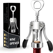 Wine Opener, Premium Heavy Duty Zinc Alloy Wing wine Corkscrew, Wall Silver 