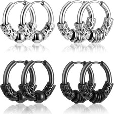 4 Pairs 14Mm Men Hoop Earrings Huggie Hinged Hoop Earrings Stainless Steel Circl