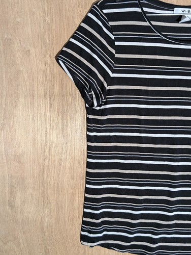 chemise pull femme col rond manches courtes blanc maison marché noir rayure - Photo 2/7