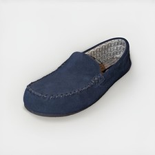 Lands End Navy Blue Suede Flannel Lined Moccasin Slipper Woman s Size US 8