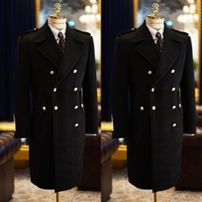 Black Wool Men Long Overcoat Double Breasted Winter Formal Men Long Jacket