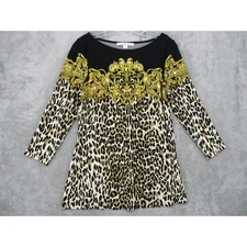 Boston Proper Blouse Womens Medium 90s Baroque Mobwife Stretch Knit Pullover