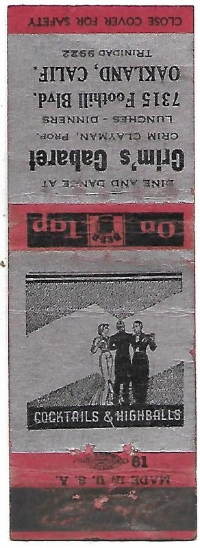 CRIM'S CABARET, COCKTAIL LOUNGE, OAKLAND CA,  COVER