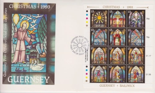 Unaddressed Guernsey FDC Cover 1993 Christmas Stained Glass