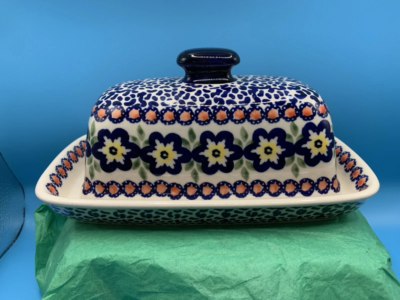 Handmade Polish Pottery Oblong Butter Dish with Lid So Pretty
Opens in a new window or tab