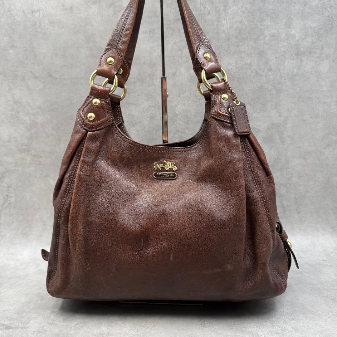 バッグ Coach Madison Maggie Shoulder Hand Bag Coach Madison Maggie Leather Shoulder Tote Bag Large Capacity