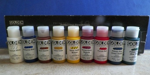 Golden Artist Fluid Mixing Acrylic Paint 1 oz Lot of 9 Bottles "Read"