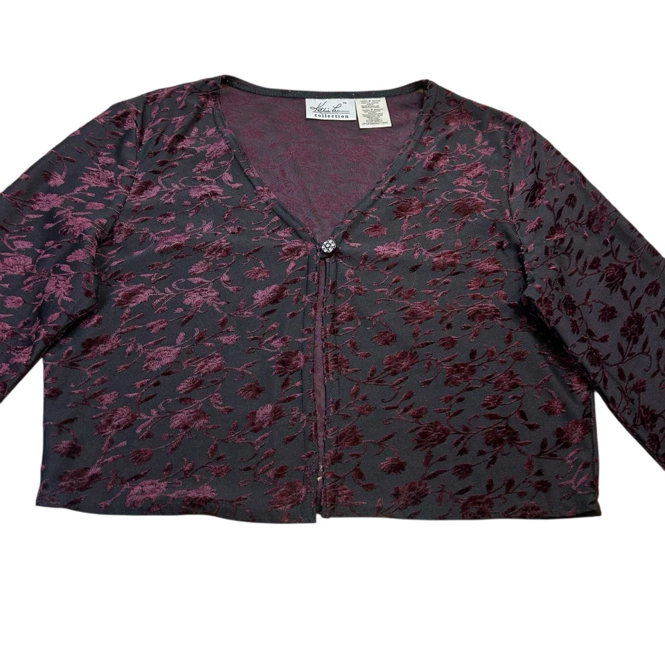 90s Whimsigoth Witchy Velvet Burnout Cropped Shrug Top Women’s Medium - Image 3 of 4