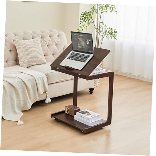Solid Wood Side Table for Living Room Dark Walnut 15.4x23.6x24.8 Inches