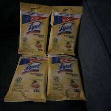 Lot Of 4 Lysol To Go Disinfecting Wipes Flatpack Lemon  Lime Scent 15 Ct Each 