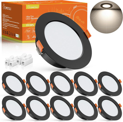 Tomosu LED Einbaustrahler 230V Schwarz, 5W IP44 Spots Deckenleuchte Flach Bad, R